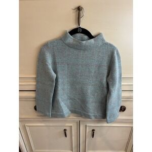 D. Exterior Wool Cashmere Teal Silver Sweater Cropped Mock Neck Small Metallic